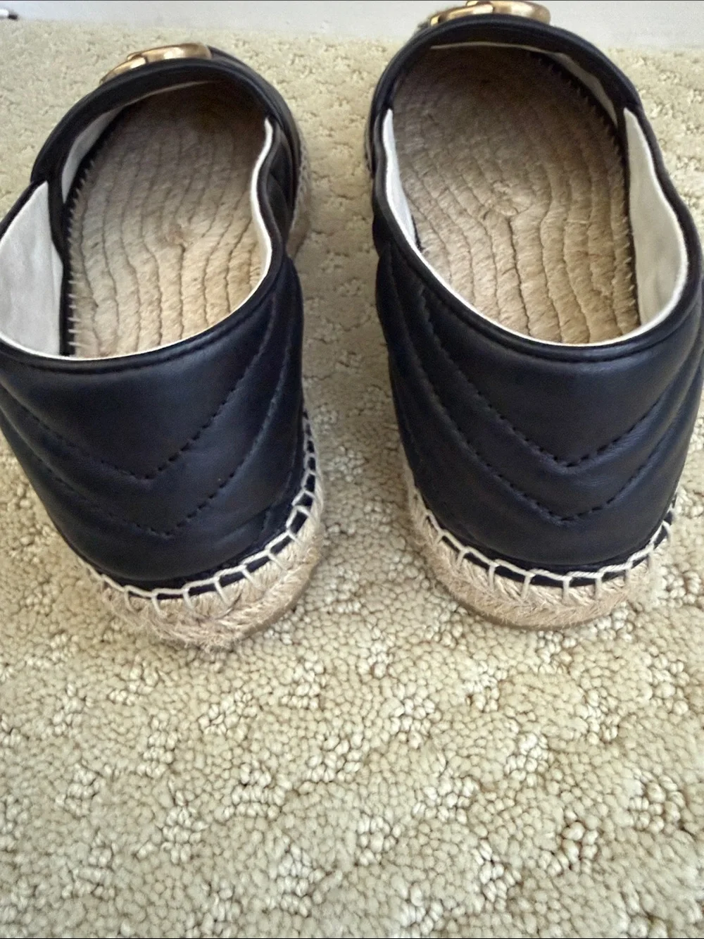 Gucci Black Quilted Leather Espadrilles with Gold Double G